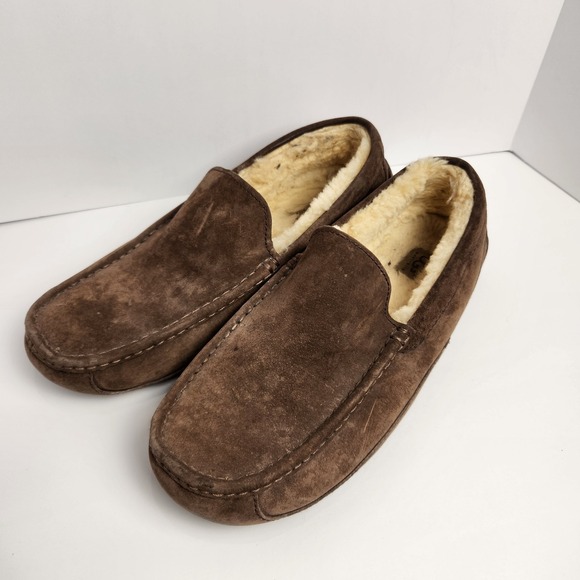 Ugg Australia Men's Ascot Brown Suede Sherpa Fur Lined Chesnut Slippers Size 12 - Picture 1 of 8